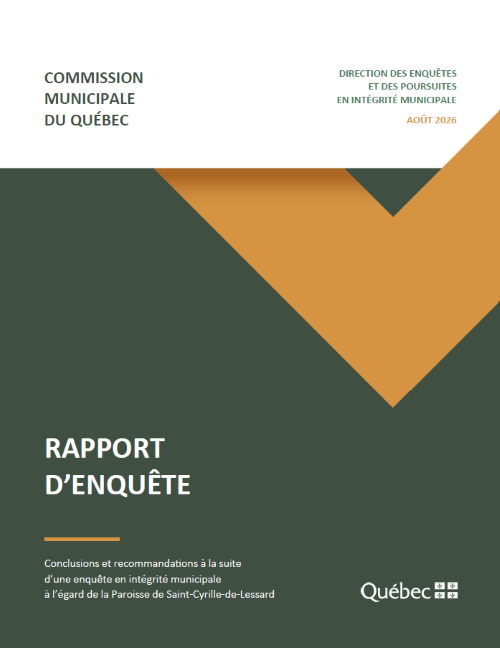 Télécharger le document Conclusions et recommandations à la suite d'une enquête en intégrité municipale concernant la Paroisse de Saint-Cyrille-de-Lessard au format PDF dans une nouvelle fenêtre